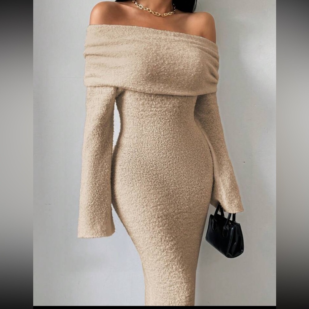SHEIN fuzzy taupe sweater dress size L